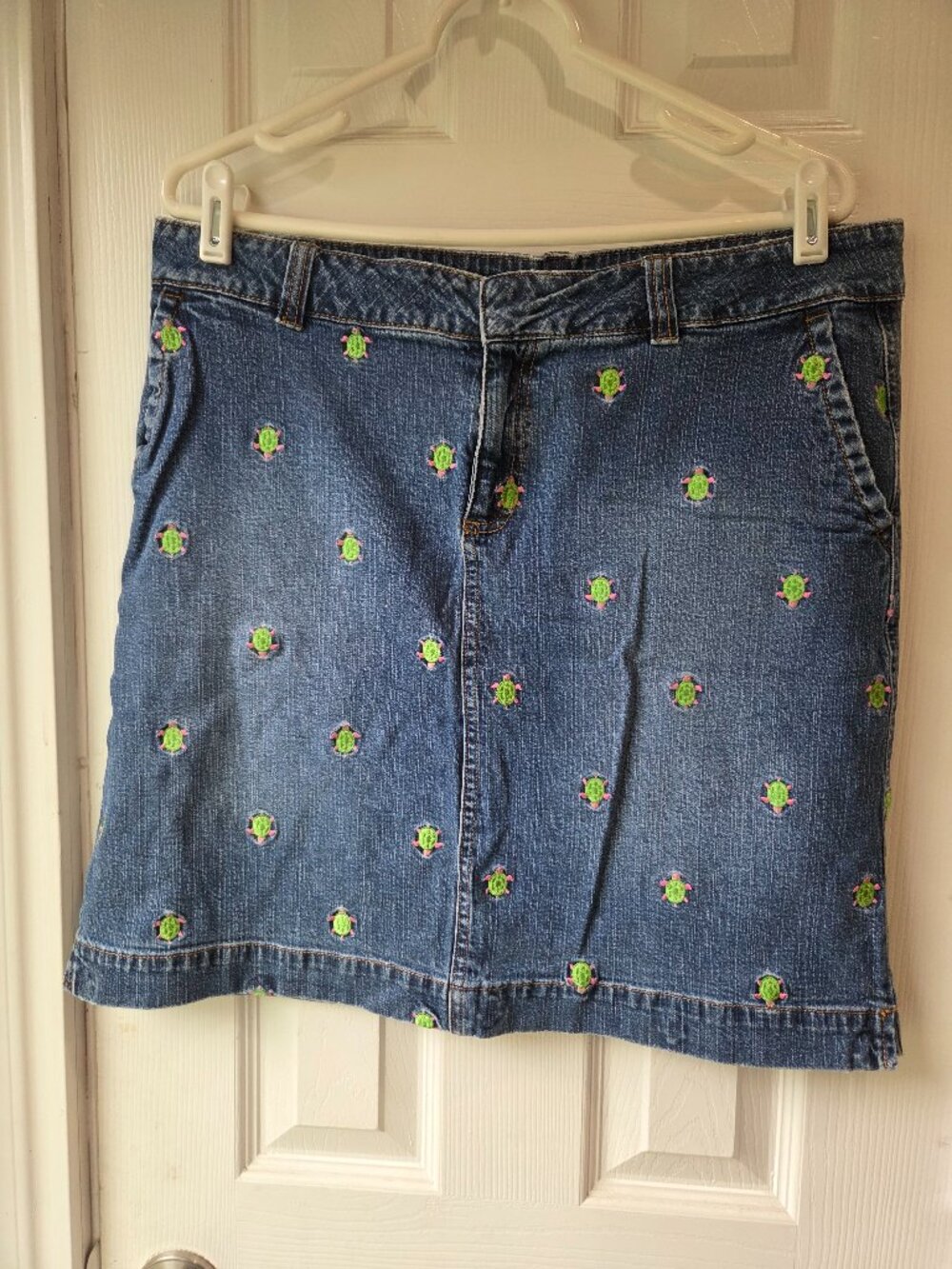 Vintage Lilly Pulitzer Denim Turtle Embroidered Skirt Women's Size 14